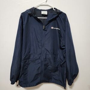 Champion Iize Large Full Zip Jacket Hooded Logo Lightweight Wind Water Resistant